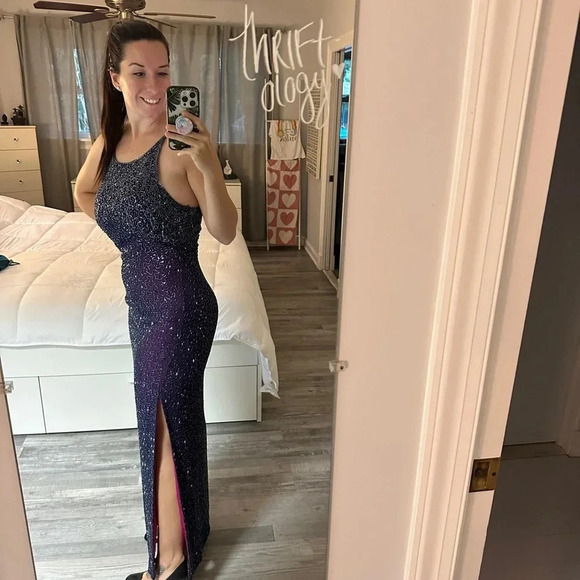 Cache Maxi Gown Dress 100% Silk Slip Beaded Pink Purple Formal 90s Y2K Small - Picture 10 of 17